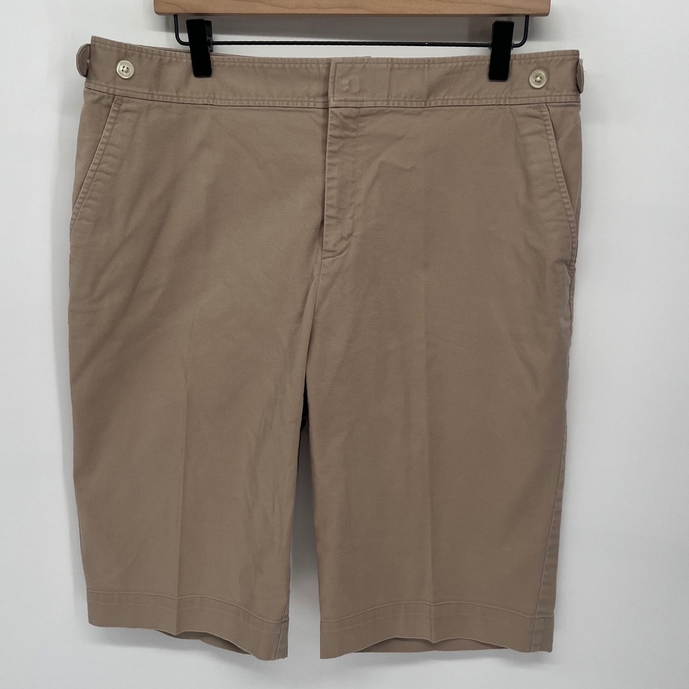 Lauren Ralph Lauren Chino Bermuda Shorts Women 14 Tan Khaki Cotton Twill Classic